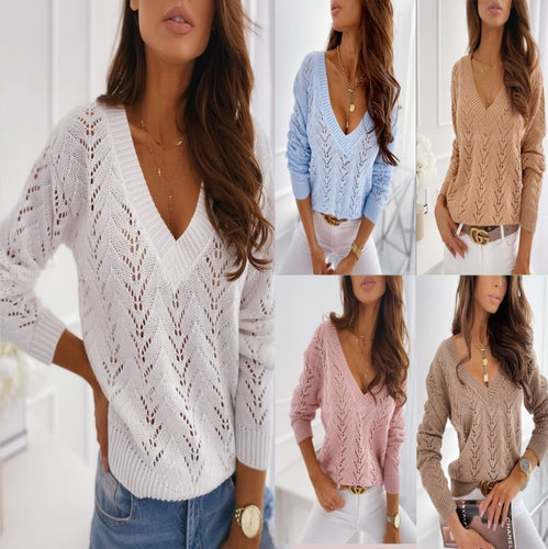 Knit sweater for women with V-neck and delicate pattern Lune London