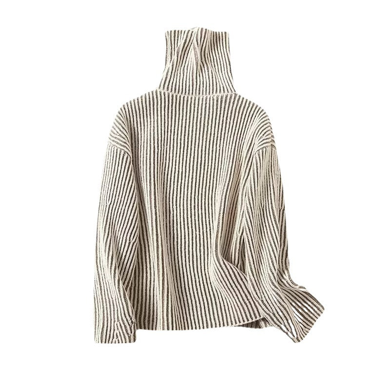Comfortable knit sweater for women with high collar and modern stripes Lune London