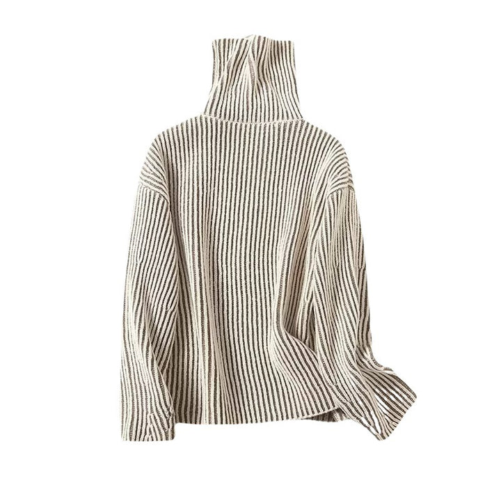 Comfortable knit sweater for women with high collar and modern stripes Lune London