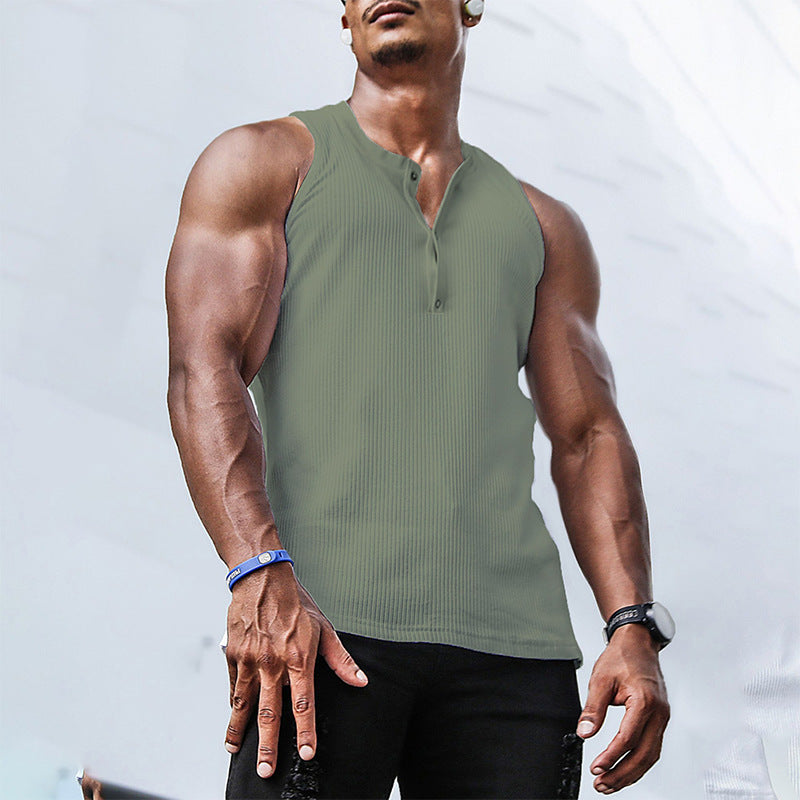 Men's sleeveless sports tank top with button placket and breathable fabric Lune London