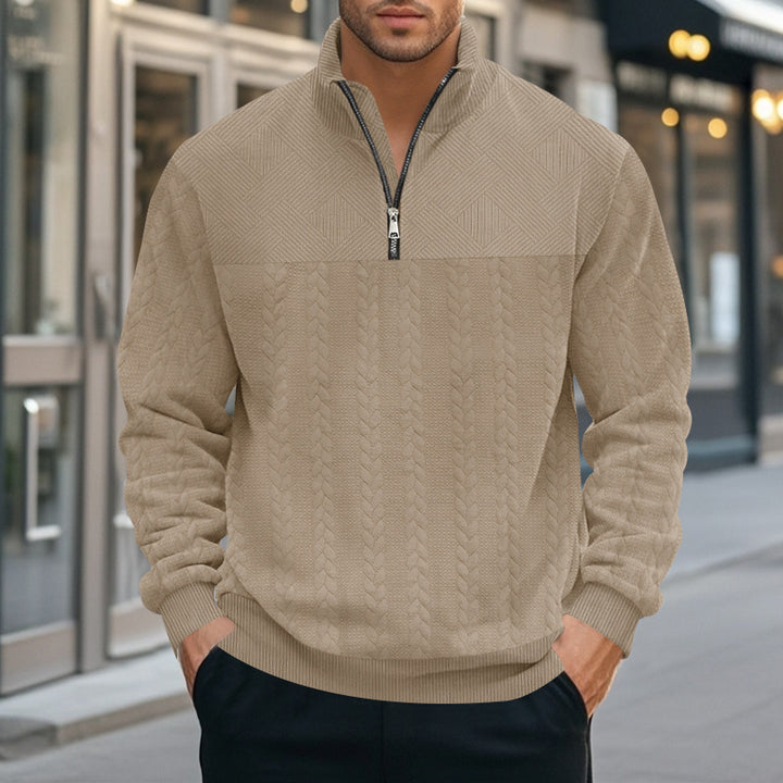 Men's knitted sweater with modern high collar and zip Lune London