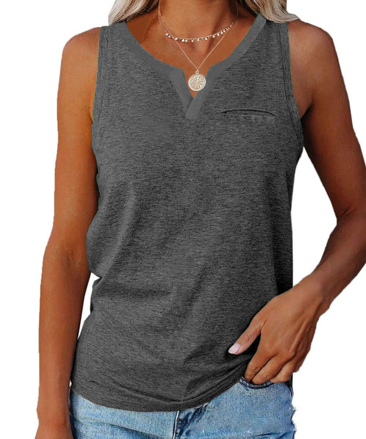 Women's casual V neck tank top with pocket Lune London