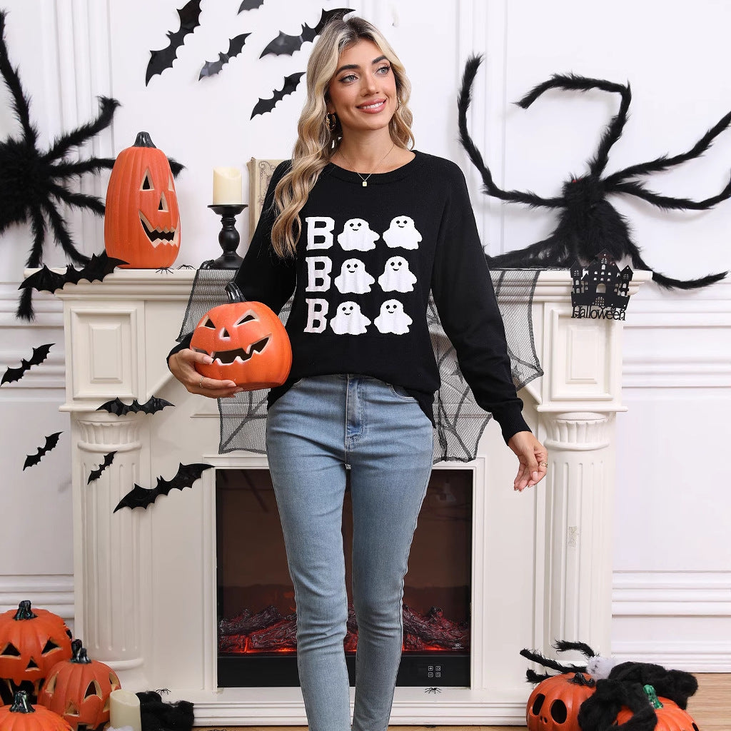 Pull d'Halloween en tricot pour femmes avec motif de fantôme et coupe ample Chic & Stil