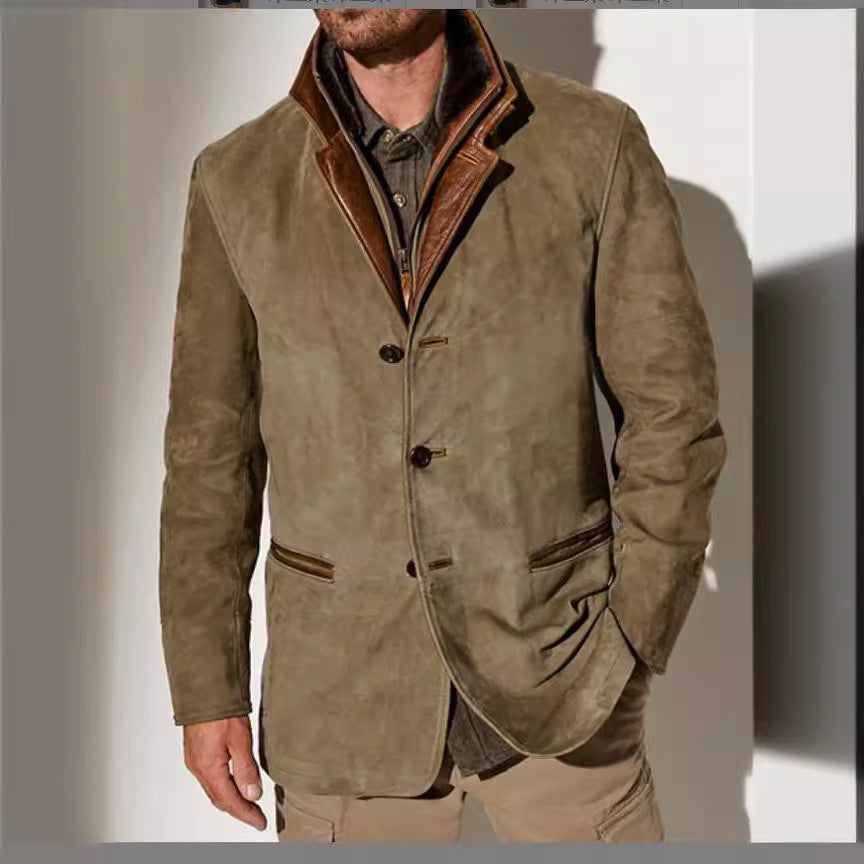 Stylish suede jacket for men with contrasting collar and practical pockets Lune London