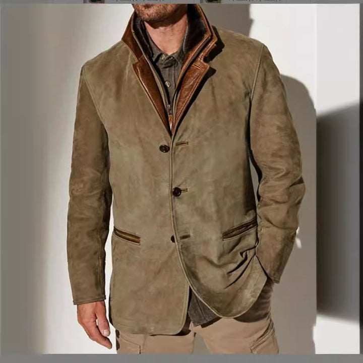 Stylish suede jacket for men with contrasting collar and practical pockets Lune London