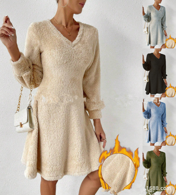 Ladies Soft V Neck Dress with Long Sleeves Lune London