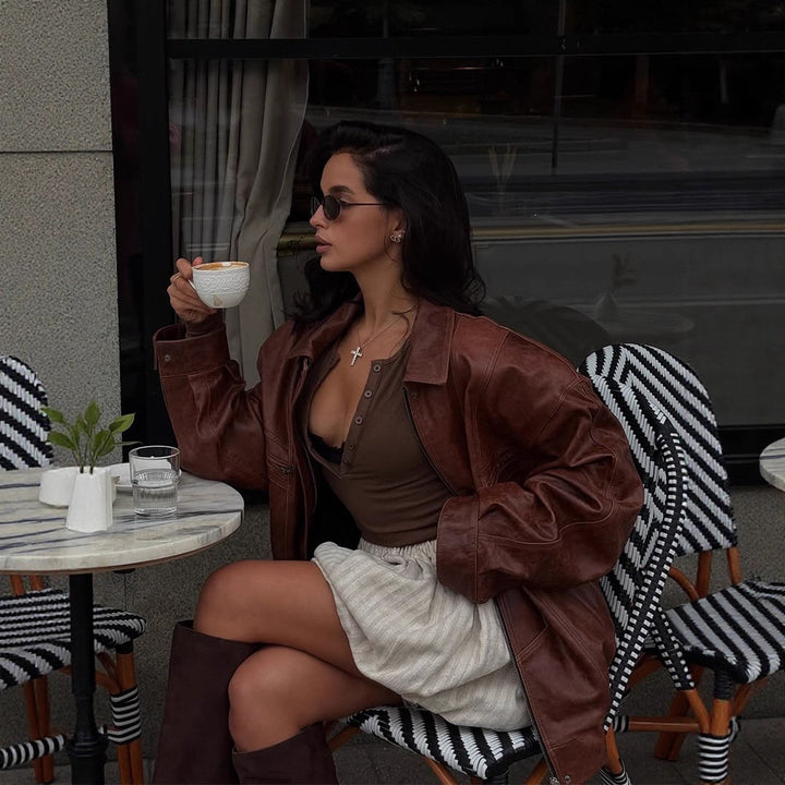 Casual faux leather jacket for women in oversized style Lune London