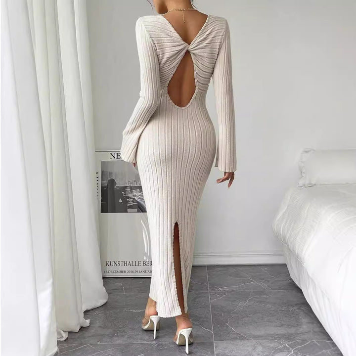 Robe en tricot à manches longues pour femme avec une silhouette près du corps et un col rond chic Chic & Stil