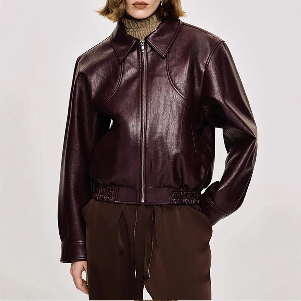 Faux leather jacket for women with a trendy cut and an elastic waist Lune London