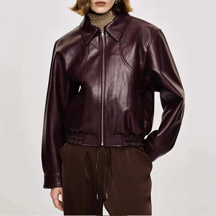 Faux leather jacket for women with a trendy cut and an elastic waist Lune London