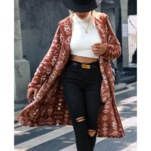 Long coat for women with Aztec pattern Lune London