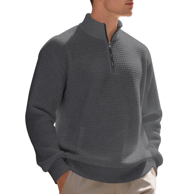 Sporty pullover for men with zipper and textured surface Lune London