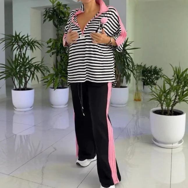 Ensemble de loisirs pour femmes avec un haut rayé et un jogging confortable Chic & Stil