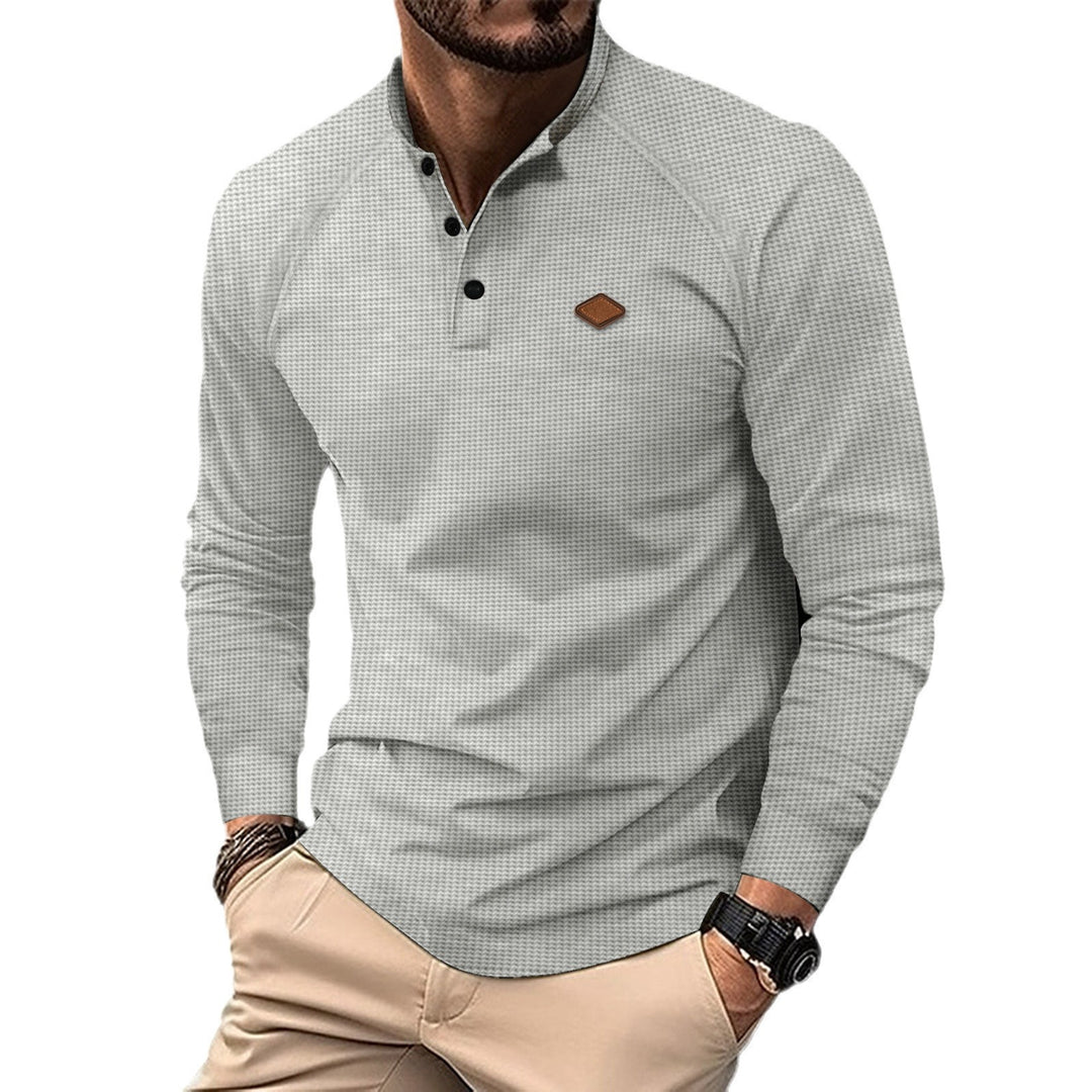 Men's Long Sleeve Polo with Subtle Pattern and Modern Collar Lune London