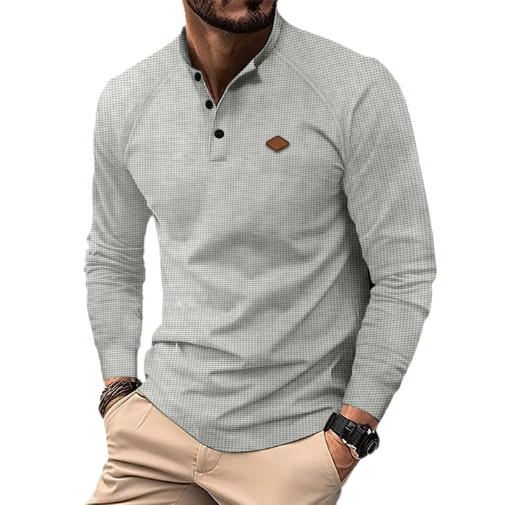 Men's Long Sleeve Polo with Subtle Pattern and Modern Collar Lune London