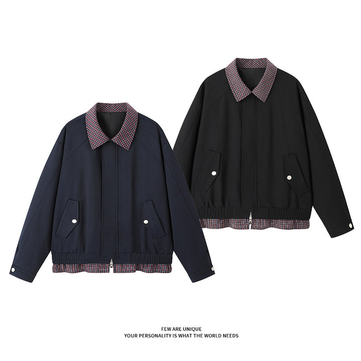 Fashionable men's transitional jacket with stylish plaid interior lining Lune London
