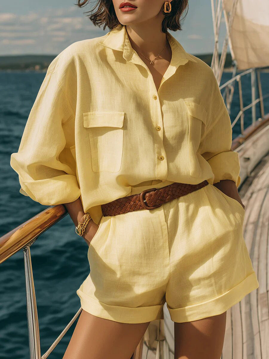 Women's Airy Short Sleeve Shirt and Shorts Set Lune London