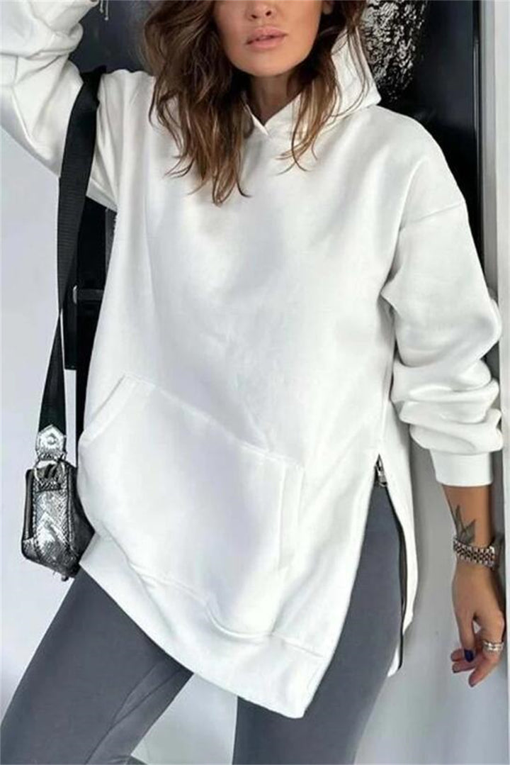 Ladies Casual Hoodie with Trendy Cut and Dipped Hem Lune London