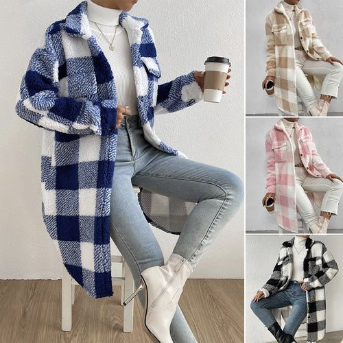 Ladies Cozy Checked Coat Lune London