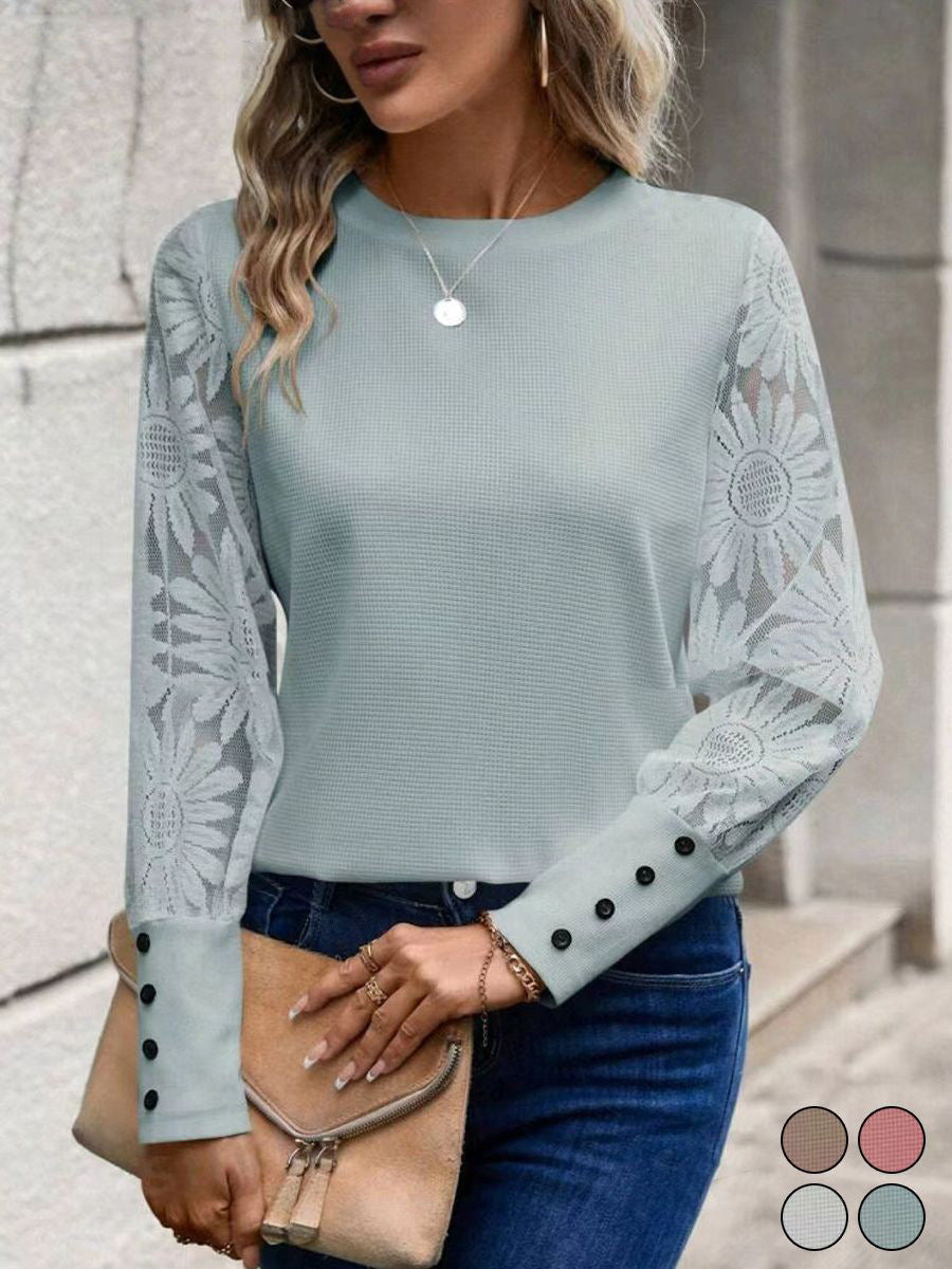 Ladies Elegant Top with Floral Crochet Sleeves Lune London