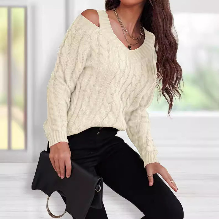 Women's sweater with neckline and cable pattern Lune London
