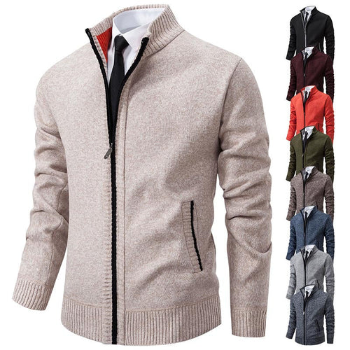 Men's Sporty Cardigan with Stand-Up Collar and Zipper Lune London