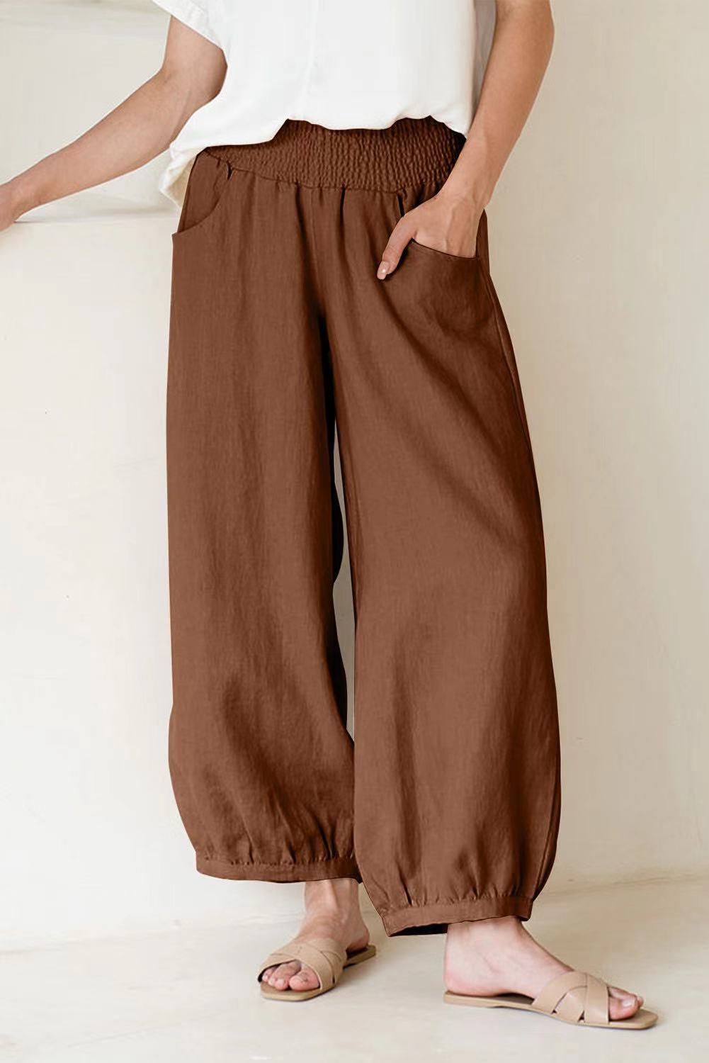 Summer wide-leg pants for women with elastic waistband and practical pockets Lune London
