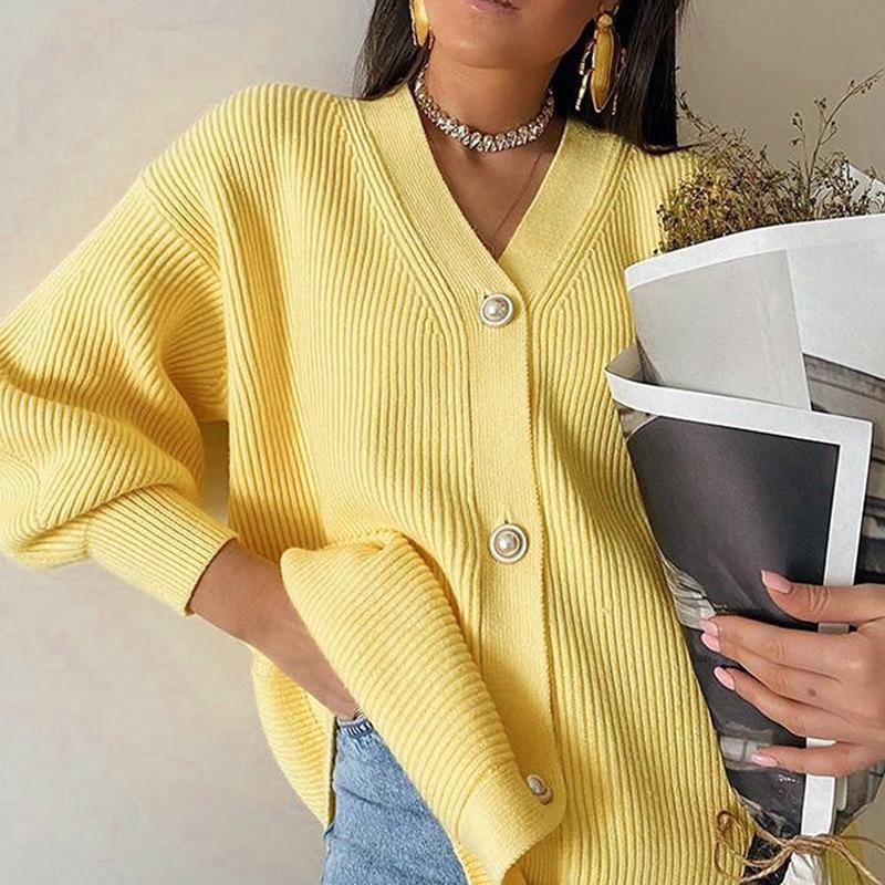 Chunky knit cardigan for women with elegant pearl buttons Lune London