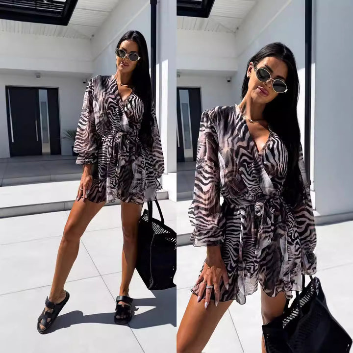 Floral print wrap dress for women with tied sleeves Lune London