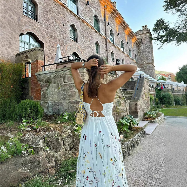 Spaghetti strap dress for women with floral embroidery Lune London