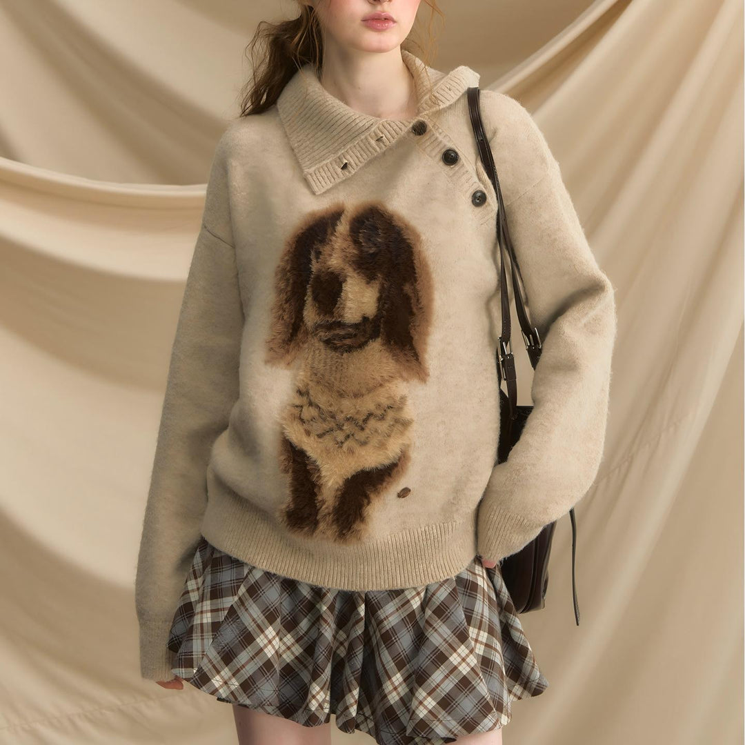 Femme pull confortable à col rond avec motif animal Chic & Stil