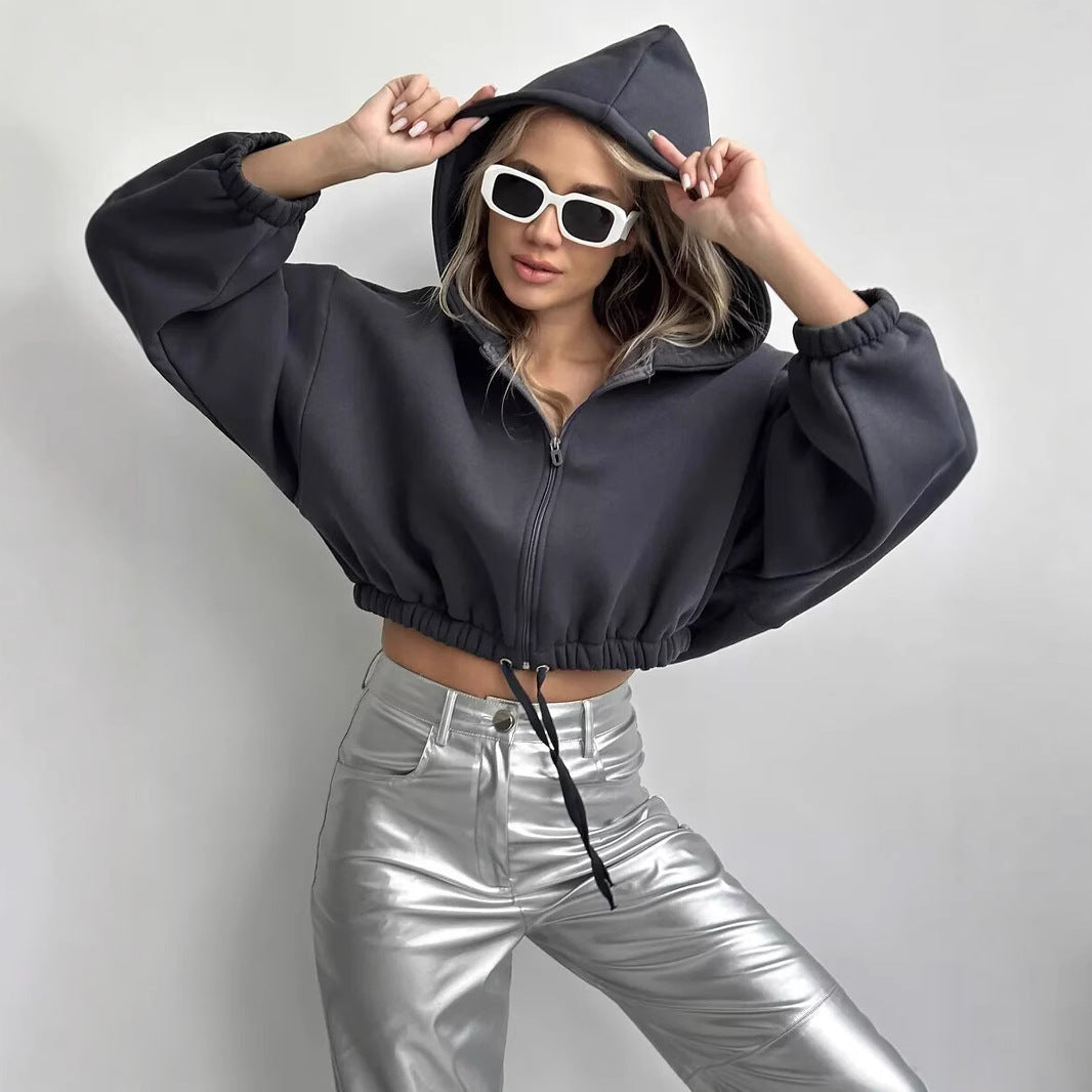 Ladies cropped hoodie with voluminous sleeves Lune London