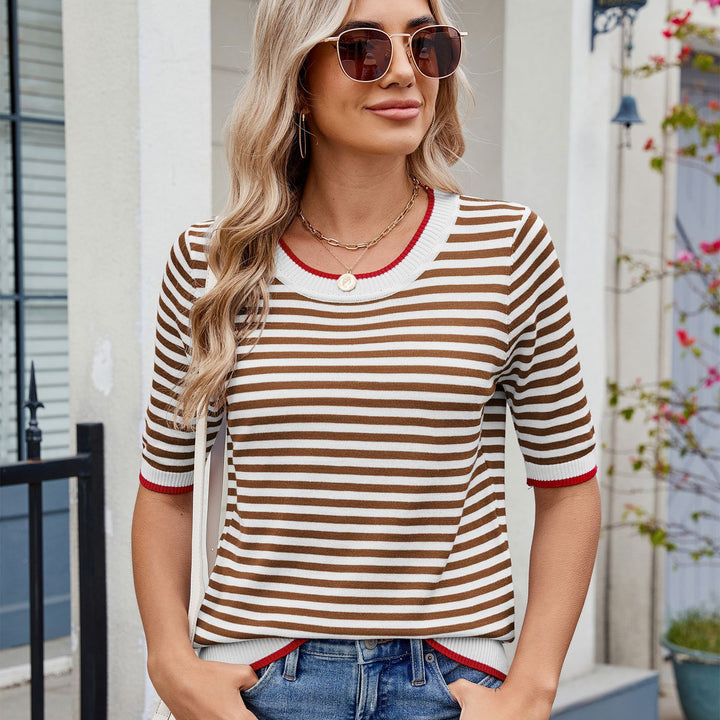 Women’s striped sweater with contrasting neckline and relaxed fit Lune London