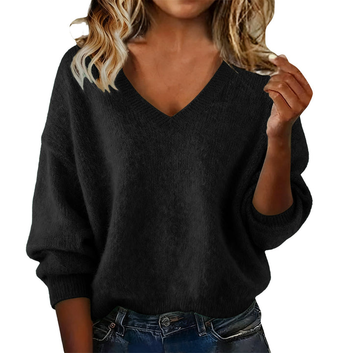 Pull femme à col en V en matière douce et à coupe ample Chic & Stil