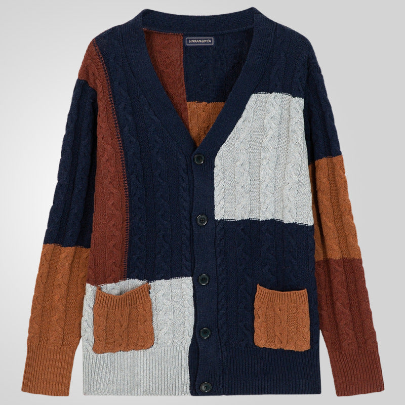 Men's knitted jacket with modern embossed pattern and matching pockets in Lune London color
