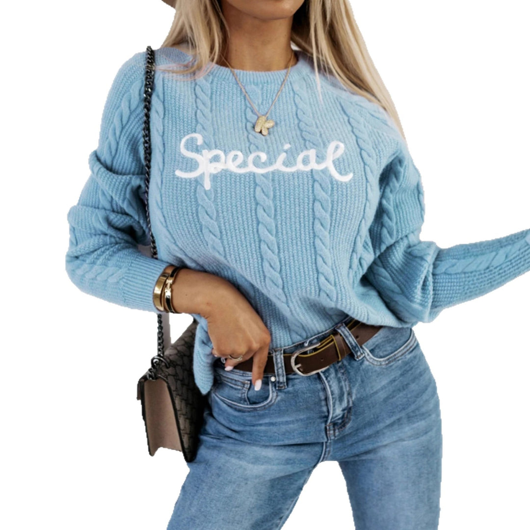Sweater for women with twisted pattern and embroidered inscription Lune London