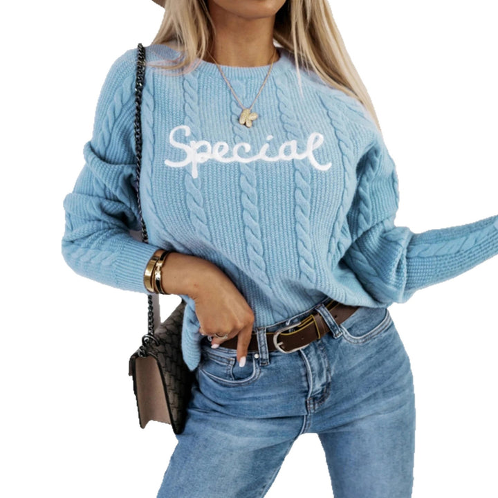 Sweater for women with twisted pattern and embroidered inscription Lune London