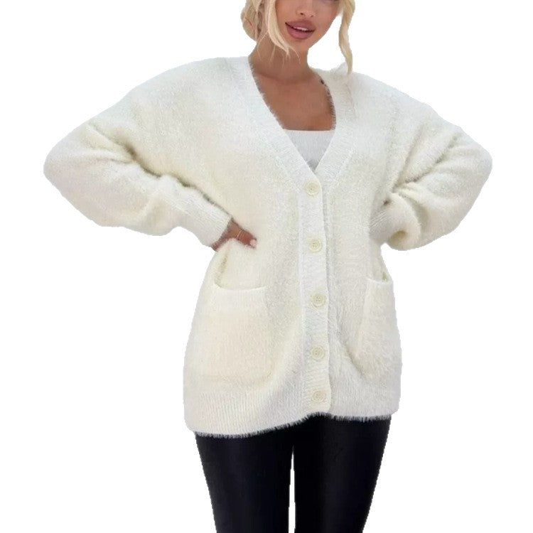 Ladies cardigan in cozy viscose with applied pockets Lune London