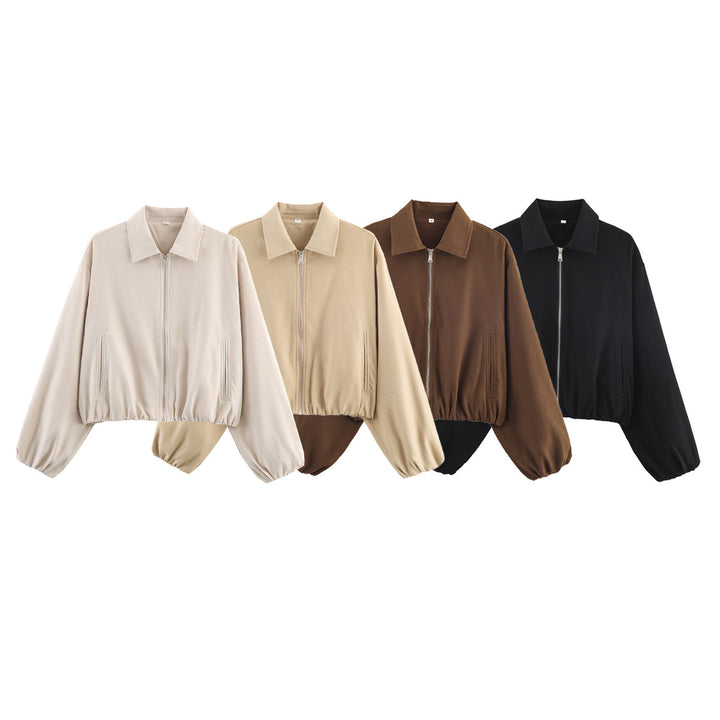 Transitional jacket for women with elastic waist and high collar Lune London