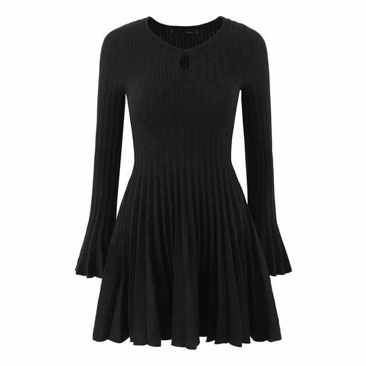 Knitted dress for ladies with pleats and elegant keyhole neckline Lune London