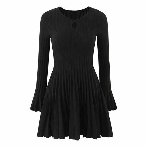 Knitted dress for ladies with pleats and elegant keyhole neckline Lune London