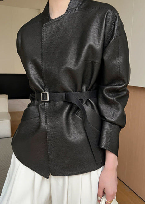 Lune London | Belted Faux Leather Jacket – Minimalist Wrap Design