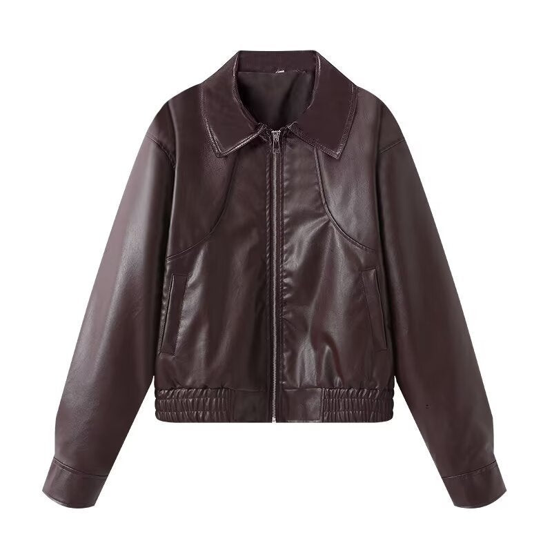 Biker jacket in faux leather for women with elastic waist and simple pockets Lune London