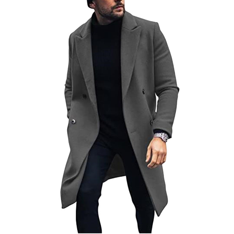 Modern long coat for men with double-breasted buttons and elegant lapels Lune London
