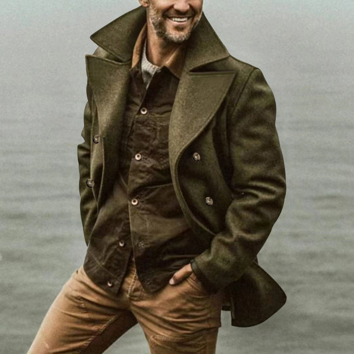 Elegant classic wool coat for men with double-breasted buttons and high collar Lune London