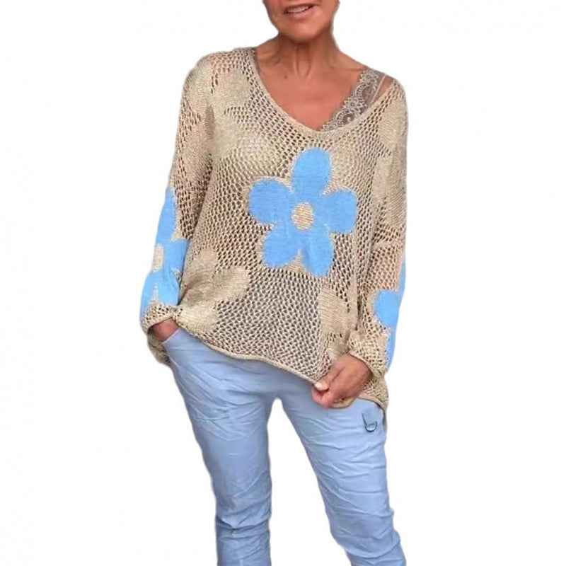 Women's Lightweight Knit Sweater with Floral Pattern Lune London