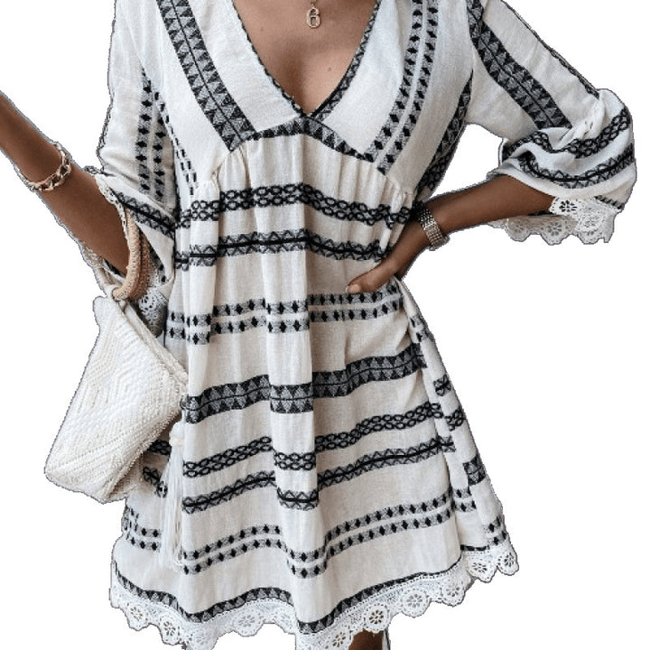 Bohemian style flared sleeve mini dress for women Lune London