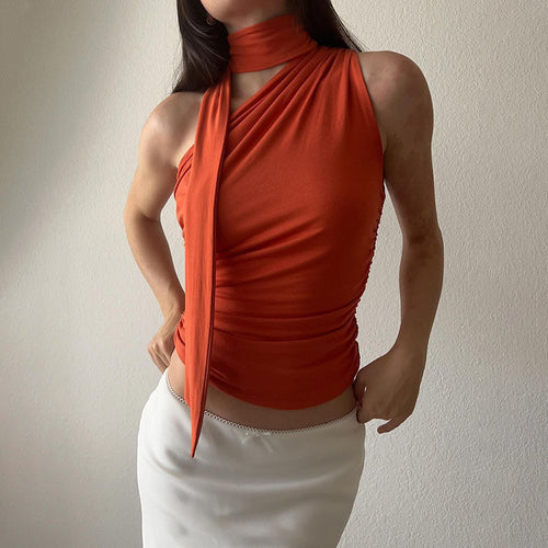 Women asymmetric gathered halter top Lune London