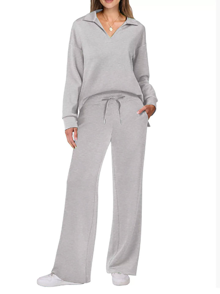 Lune London Wide Leg Casual Set for Women with V Neck