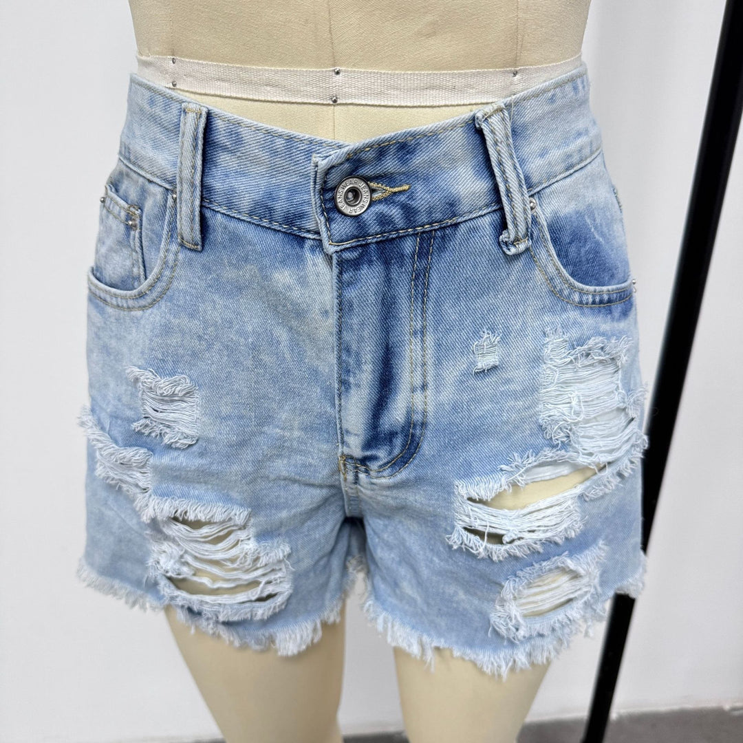 Women's Destroyed Denim Shorts in Casual Style Lune London